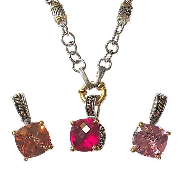 Park Lane Ruby Orange Topaz CZ andPink Topaz CZ Enhancer Pendant Necklace